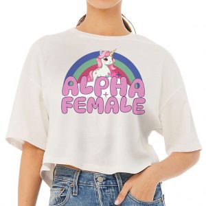 Alpha Female Women's Crop Tee Shirt - Unicorn for Women - Rainbow and Sprinkles Gift