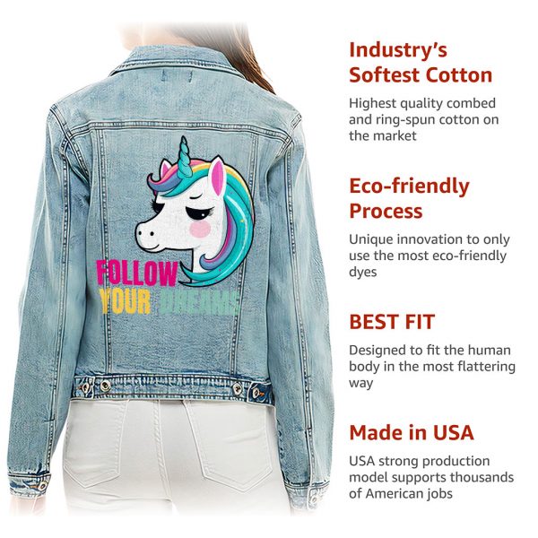 Follow Your Dreams Ladies' Casual Denim Jacket - Unicorn Gift Ideas - Fantasy Unicorn Apparel - Image 6