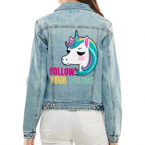 Follow Your Dreams Ladies' Casual Denim Jacket - Unicorn Gift Ideas - Fantasy Unicorn Apparel