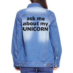 Ask Me About My Unicorn Women's Casual Denim Jacket - Ask Me About My Clothing - Funny Clothing