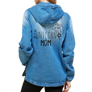 Unicorn Mom Women's Denim Jacket with Hoodie - Unicorn Birthday Gift - Mom Of a Unicorn Apparel